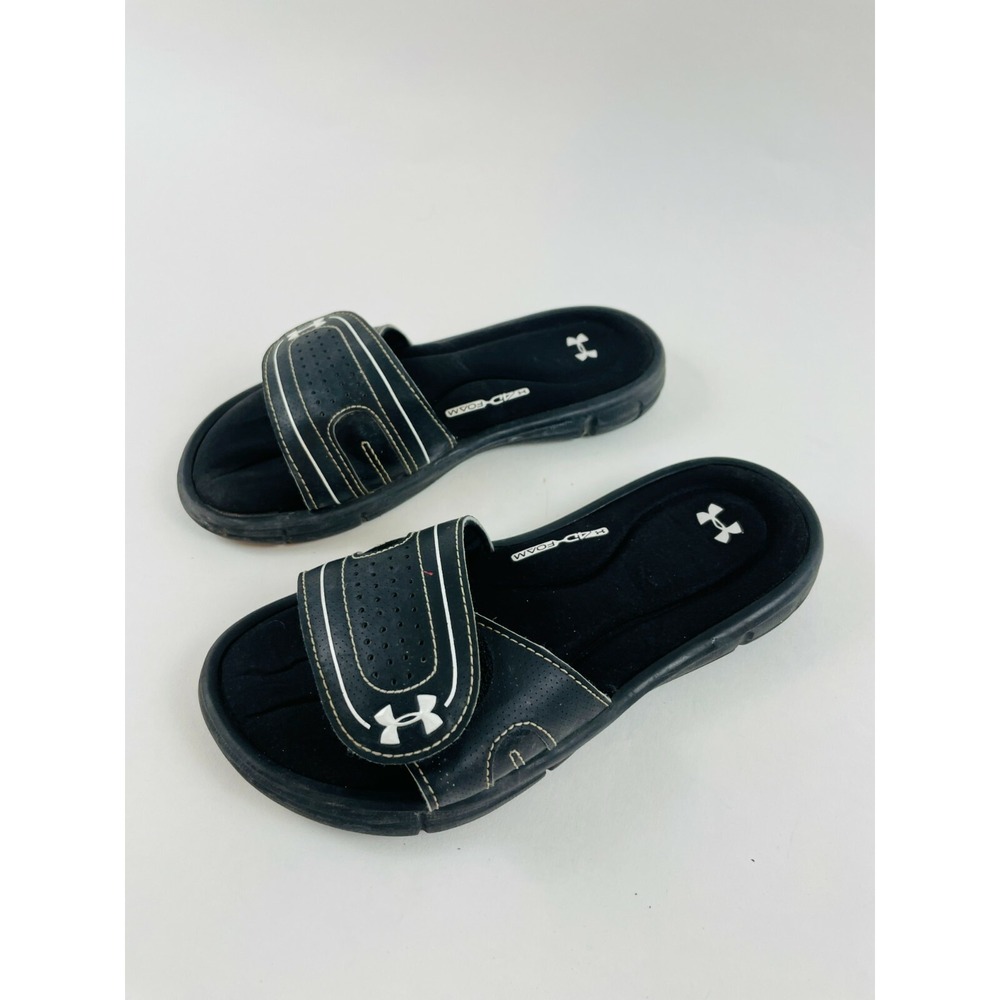 Under Armour Slides Cushioned Slip on Youth Size 2Y Black Comfortable Foam